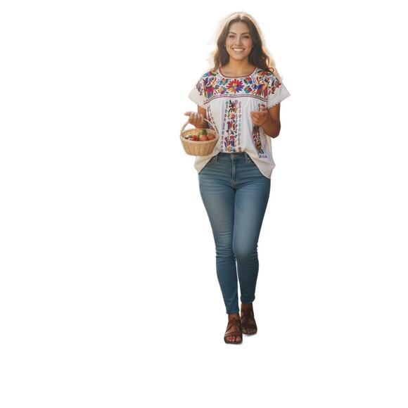 Mexican Hand embroidered bluse  Size L - Picture 6 of 14